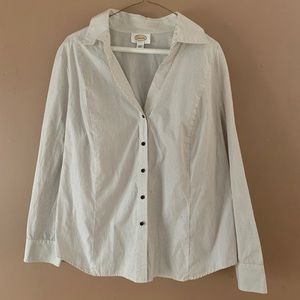 Woman’s Brown Pin-Striped, Button-Down Blouse 18W